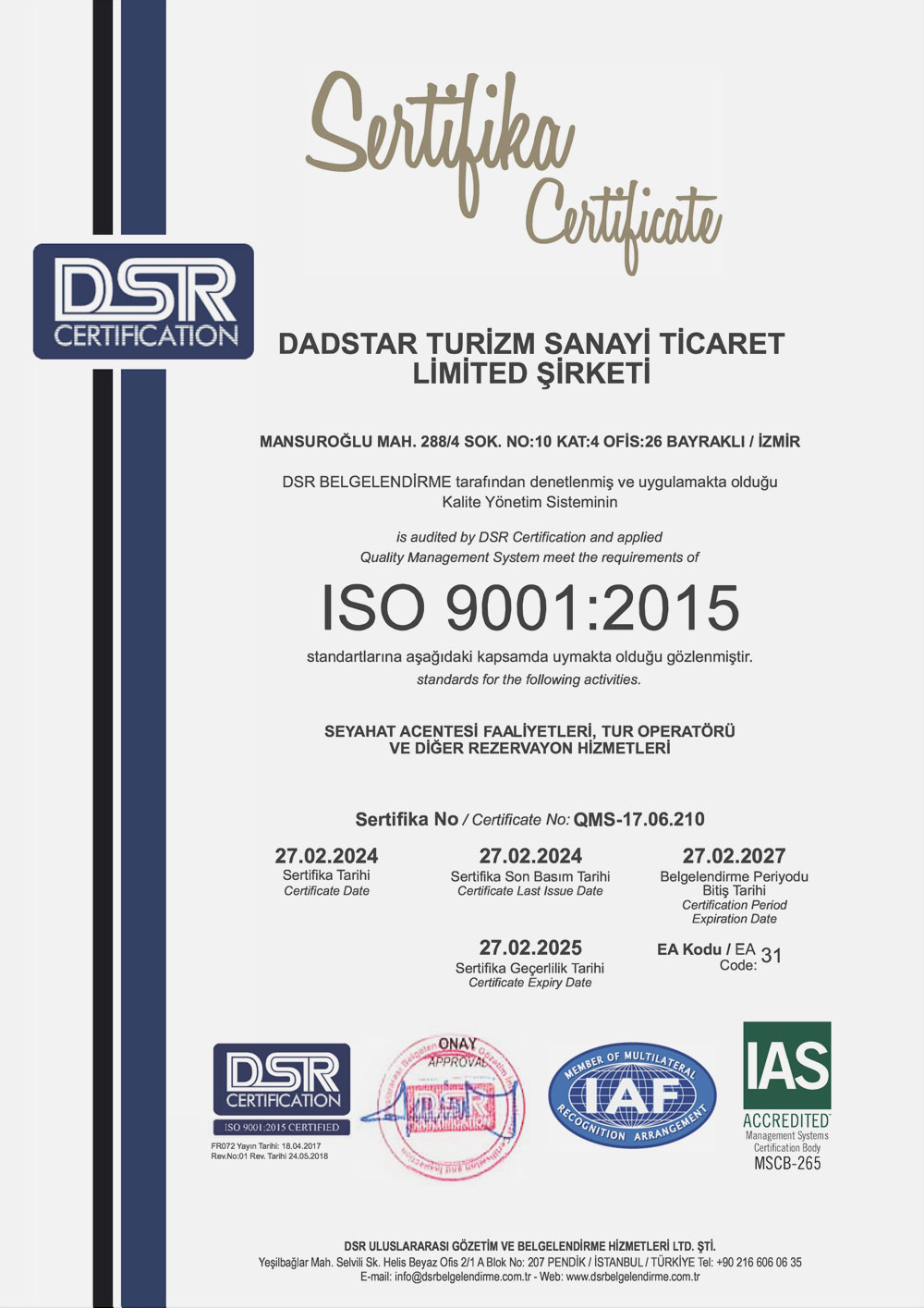 Tatilcikuş ISO9001 Belgesi